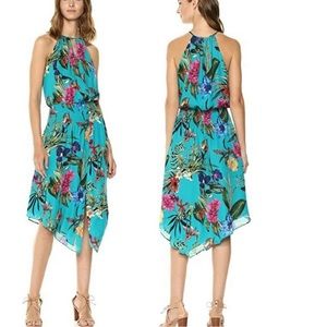 Parker Herley Silk Lined Scarf Hem Dress Floral Tropical XL